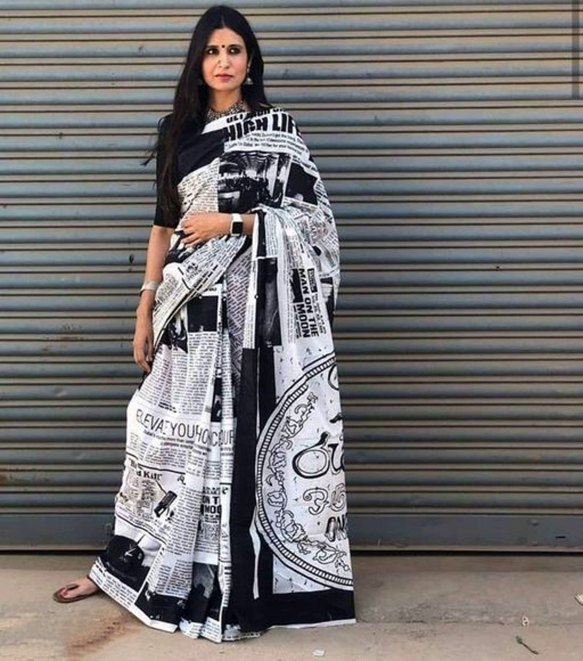 Women's Trendy Newspaper Print Saree