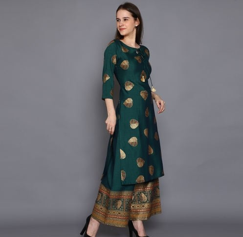Rayon Printed Kurta Palazzos Set