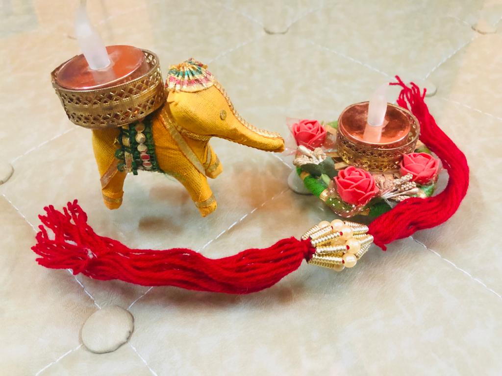 Divine Pearl Rakhi with Beads (Red)