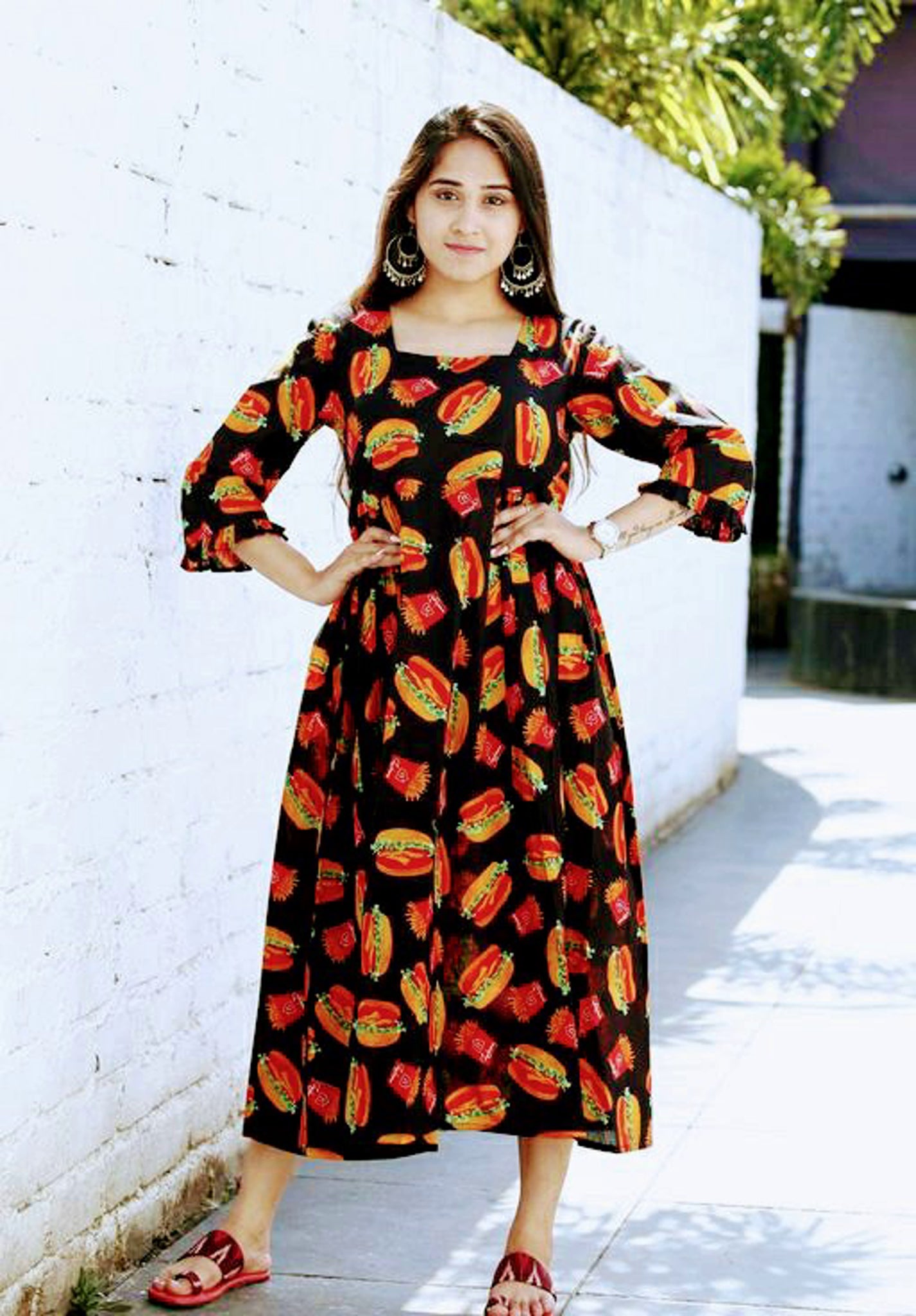 Women's Black Printed Ruffled A-Line Dress western dresses design western dresses online UrbanWardrobe Women's Black Printed Ruffled A-Line Dress western dresses design western dresses online UrbanWardrobe