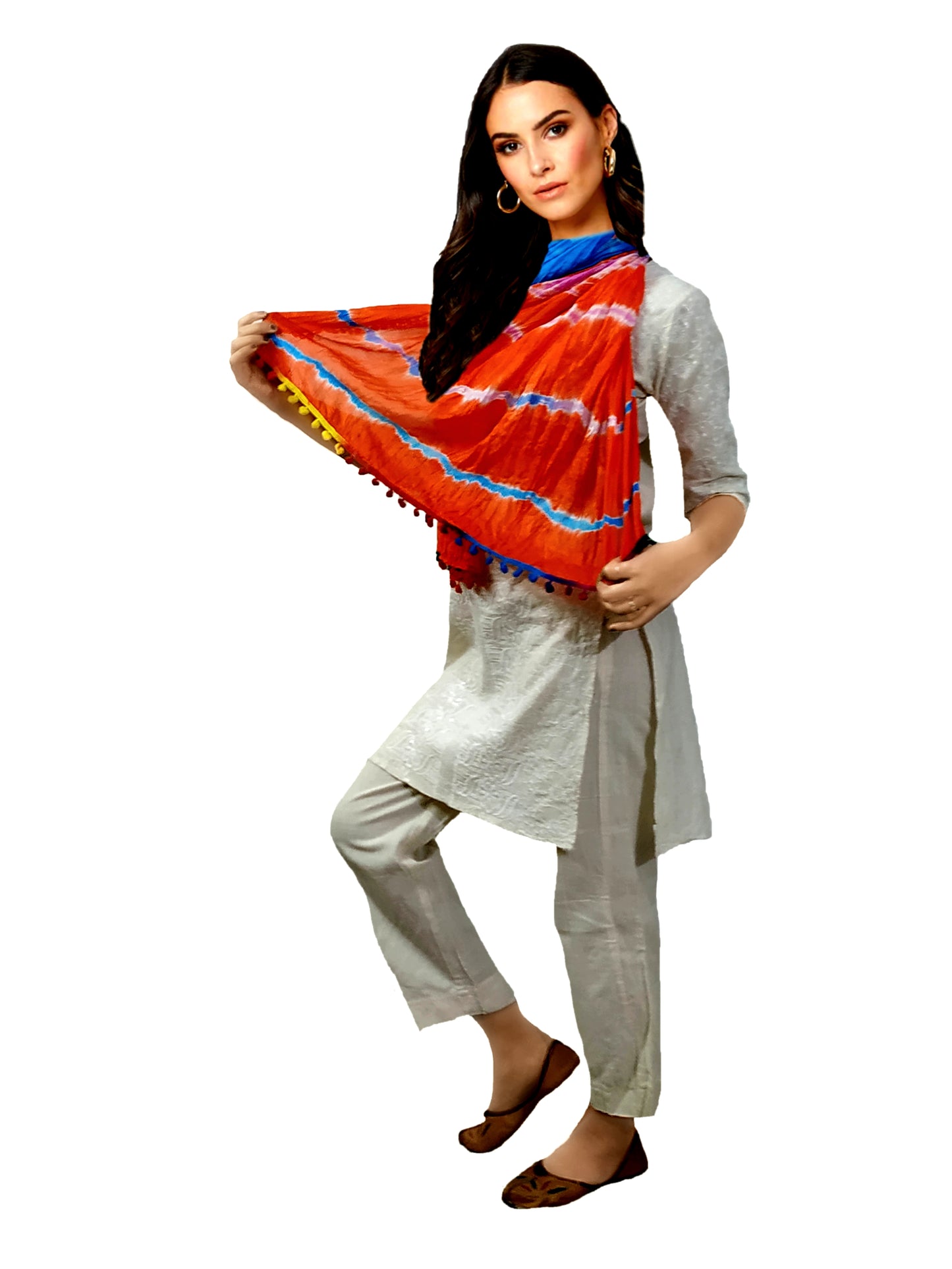 Runjhun Multicolor Silk Bandhej Stole
