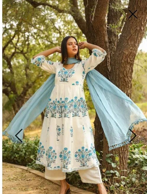 Women's Cotton Kurta Set with Contrasting Dupatta