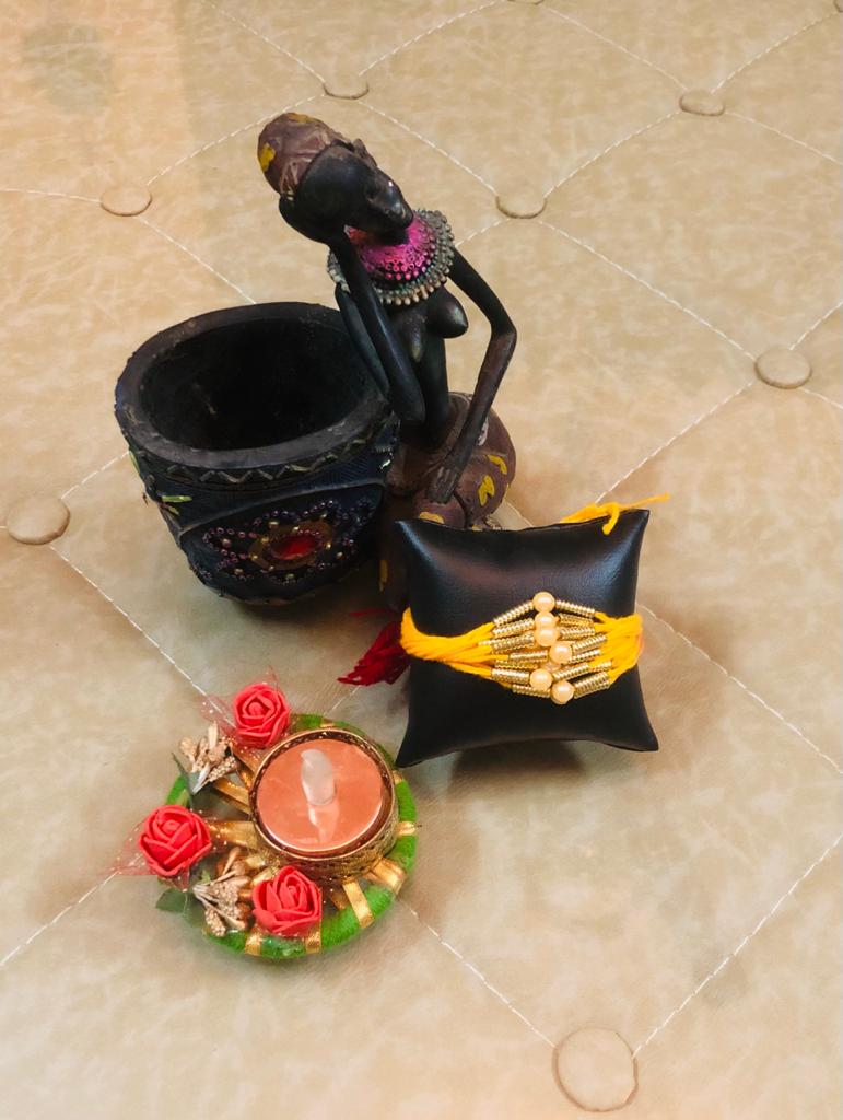Divine Pearl Rakhi with Beads and Stones
