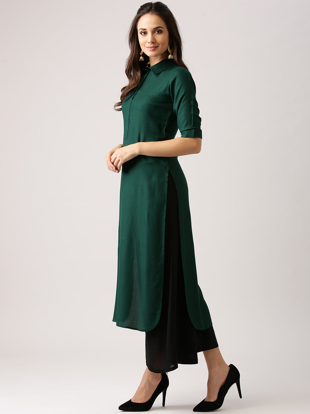 Sea Green Embroidered Rayon Kurti