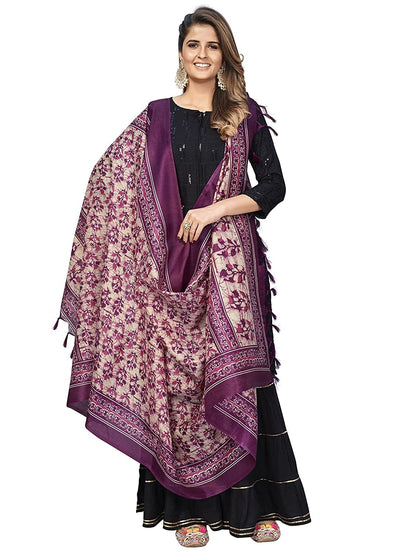 Women'S Art Silk Coloured Floral Print Dupatta