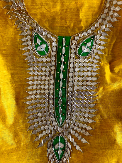 Runjhun Yellow and Green Chanderi Gotta Patti Kurta Length