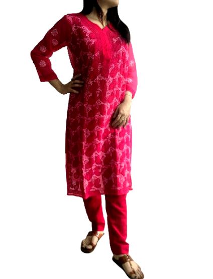 Runjhun Pink Lucknowi Chikan Chiffon Kurti