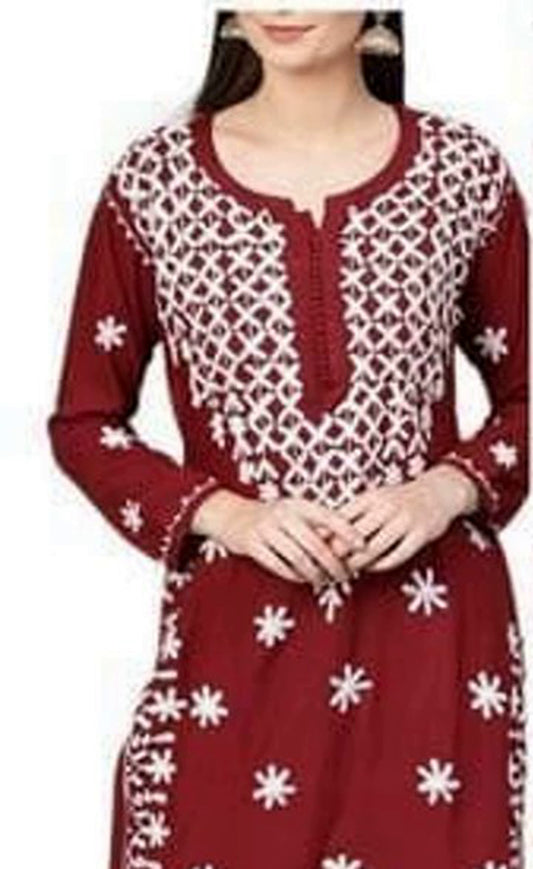 Maroon ChikanKari Embroidered Kurta