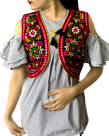 Runjhun Black Phulkari Mirror Koti