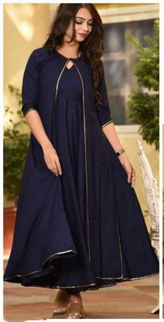 Urban Wardrobe's Women's Navy Blue Designer Double Layered Dress