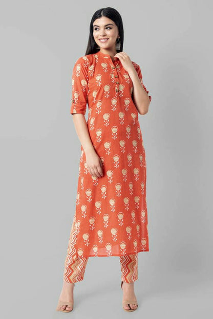 Women's Printed Cotton Office Wear Kurta Set