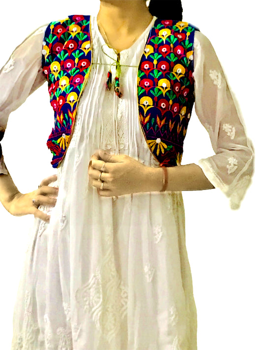 Runjhun Blue Kali Embroidered Koti