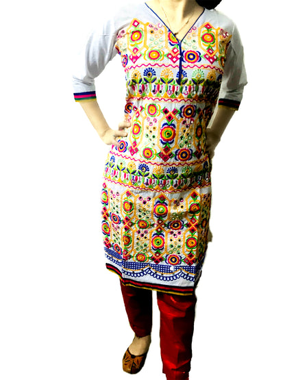 Runjhun Designer White Rangeela Mirror Kurta