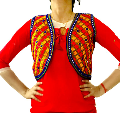 Runjhun Ethnic Red Chequered Mirror Koti