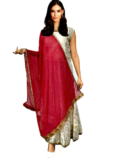 Runjhun Designer Chiffon Pink and Golden Dupatta