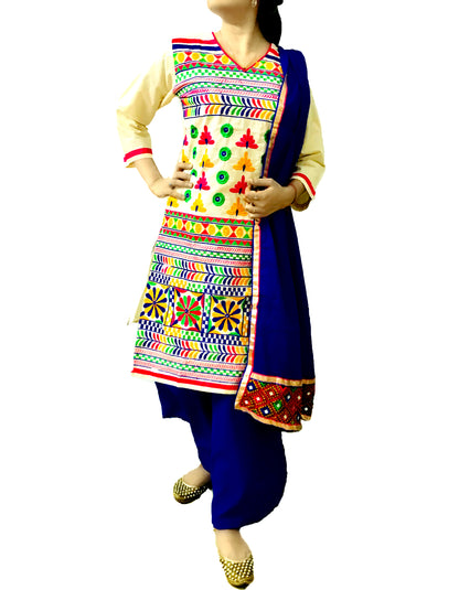 Runjhun Designer Cream Club Gujarati Kurta