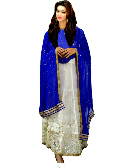 Runjhun Designer Chiffon Blue and Golden Dupatta