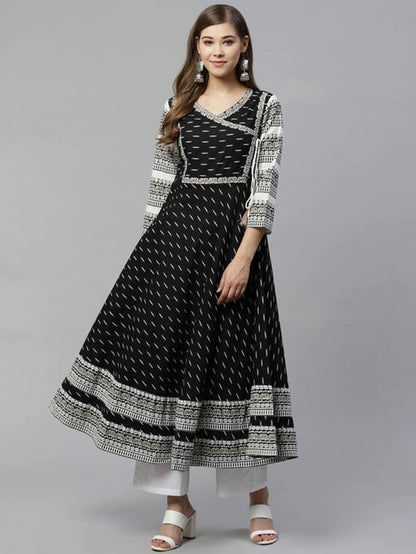 Women's Cotton Ikkat Print Anarkali Kurta