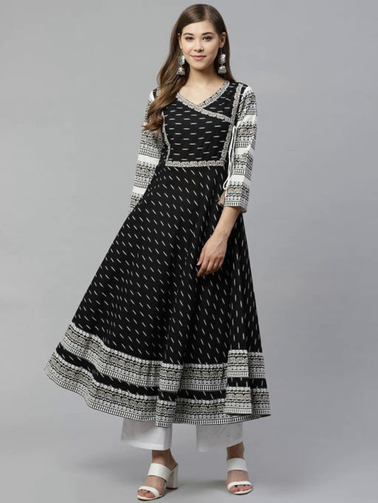 Women's Cotton Ikkat Print Anarkali Kurta