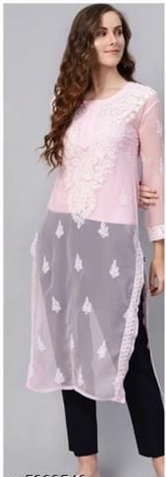 Pink ChikanKari Embroidered Kurta