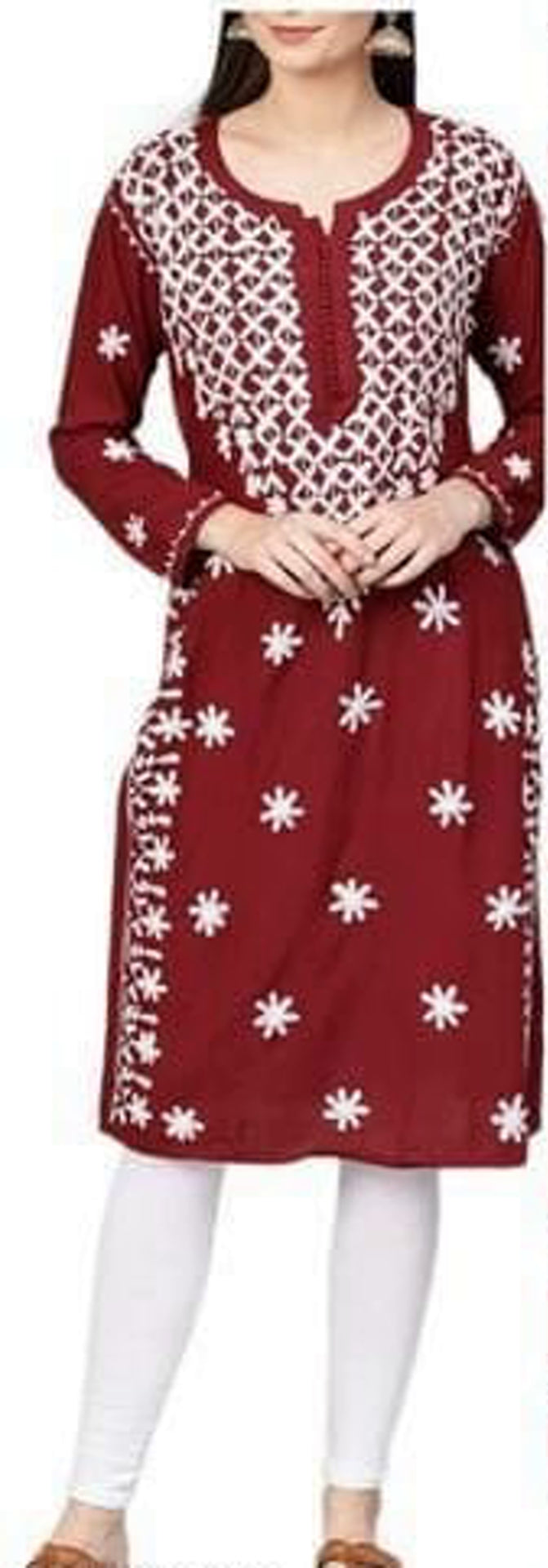 Maroon ChikanKari Embroidered Kurta