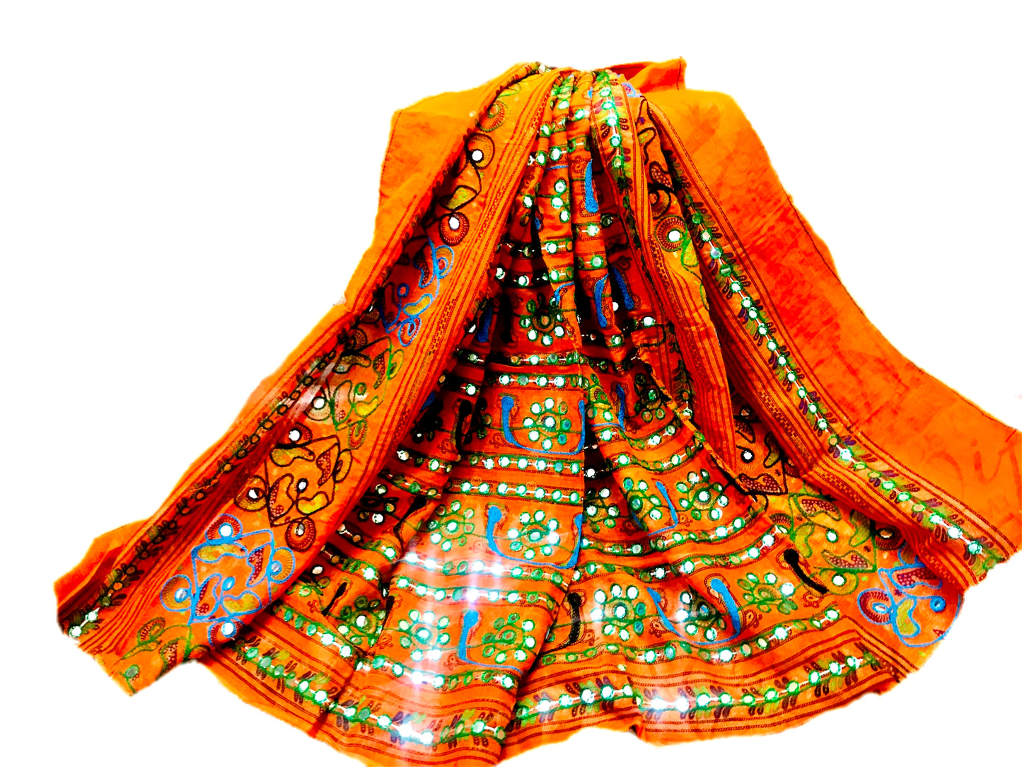 Runjhun Designer Resham Embroidered Cotton Dupatta (Orange)