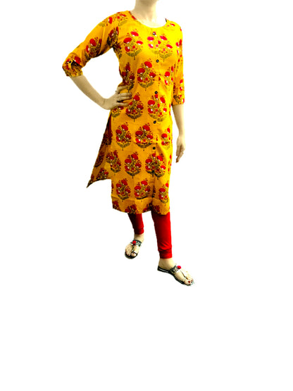 Runjhun Designer Yellow Floral Cotton Kurta