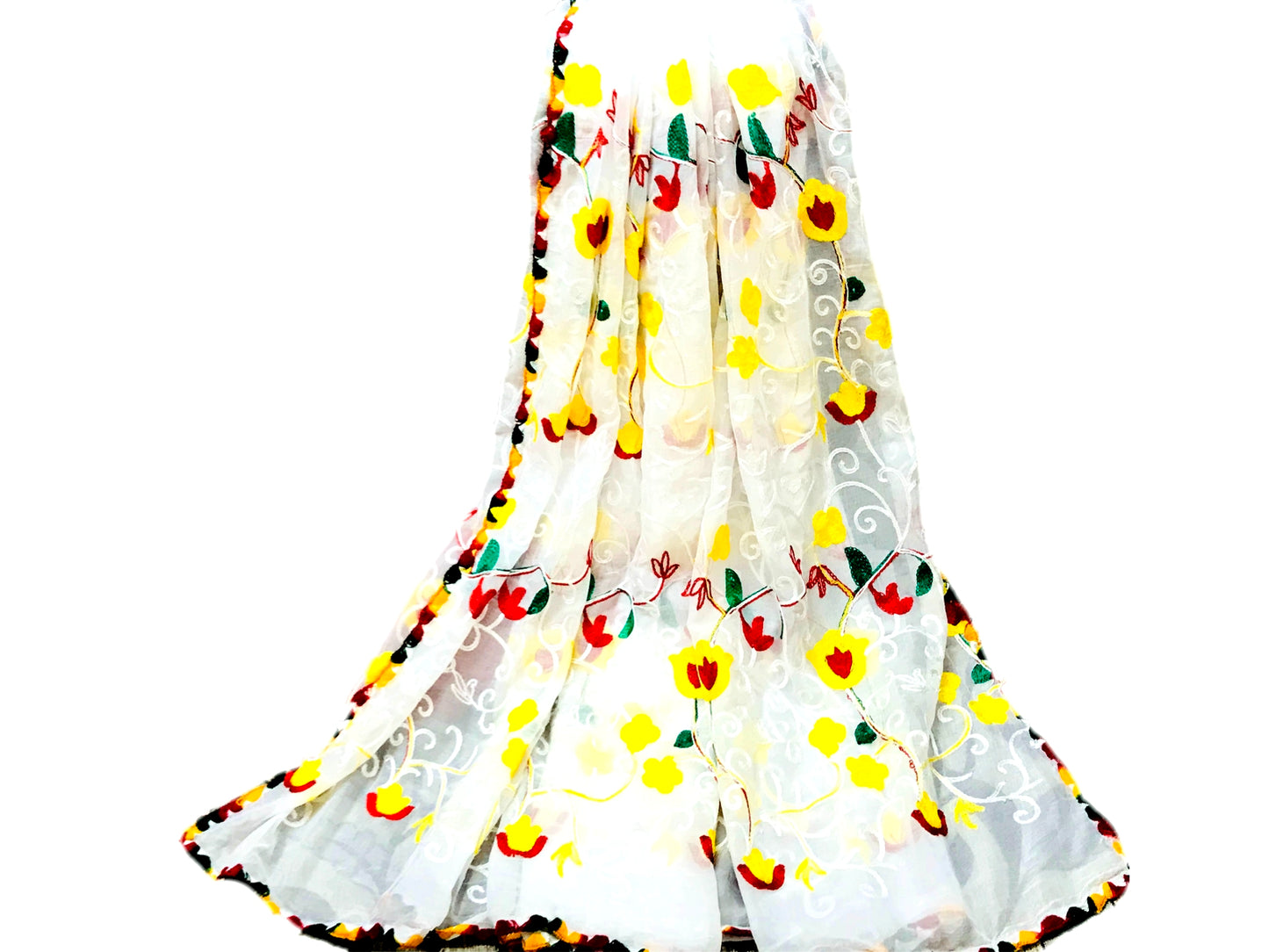 Runjhun Chiffon Embroidered Dupatta (White)