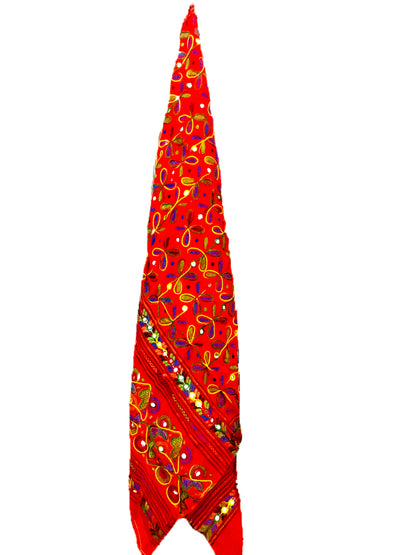 Runjhun Designer Resham Embroidered Cotton Dupatta (Red)