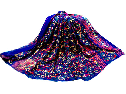 Runjhun Designer Resham Embroidered Cotton Dupatta (Navy Blue)
