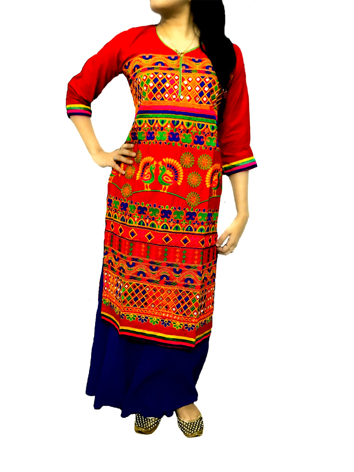 Runjhun Designer Lal Chadi Mirror work Gujarati Kurta
