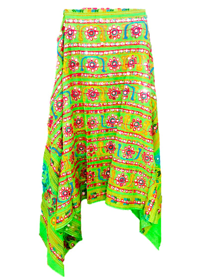 Runjhun Designer Resham Embroidered Cotton Dupatta (Green)