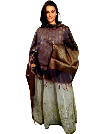 Gray Silk Banarsi Dupatta