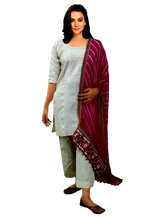 Runjhun Chiffon Designer Leheriya Pink Dupatta