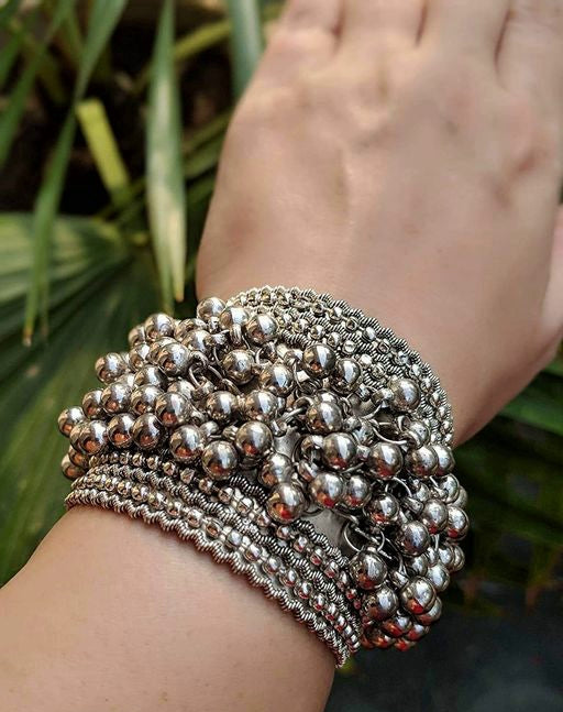 Silver Ghungroo Cuff Bracelet