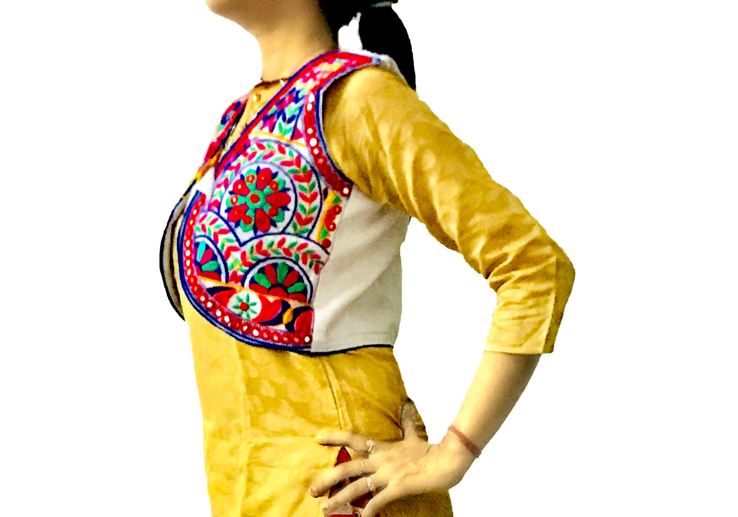 Runjhun Ethnic Designer White Floral Koti