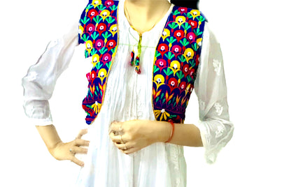 Runjhun Blue Kali Embroidered Koti