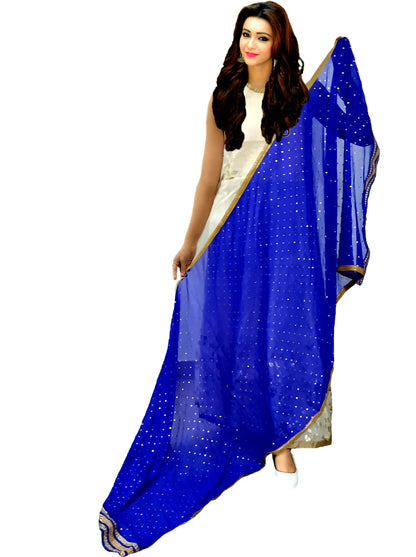 Runjhun Designer Chiffon Blue and Golden Dupatta