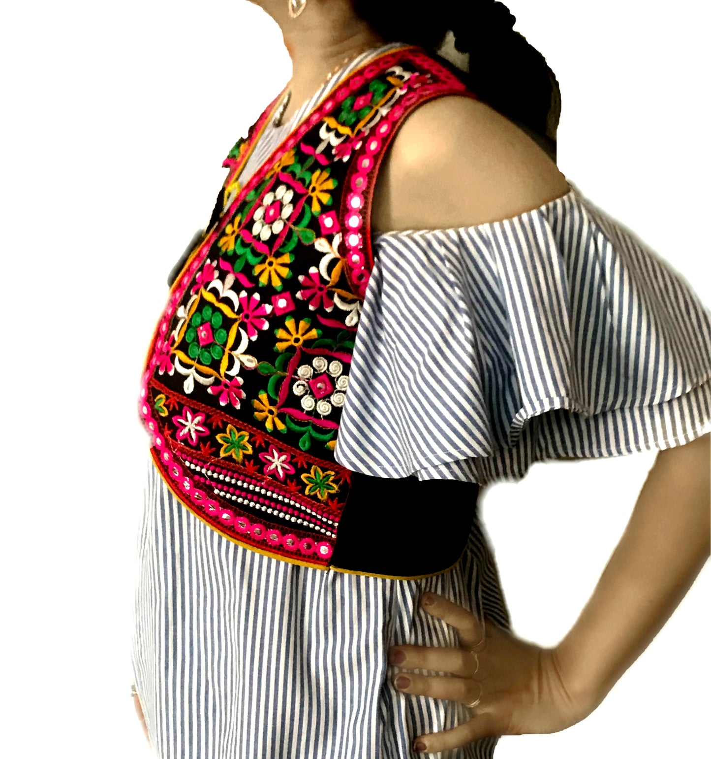 Runjhun Black Phulkari Mirror Koti
