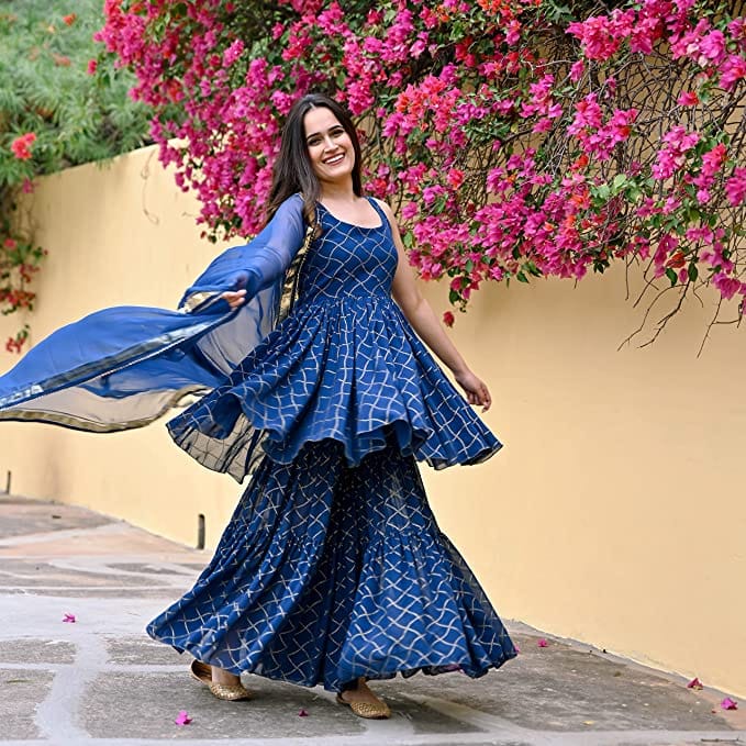 Blue Printed Sharara Set