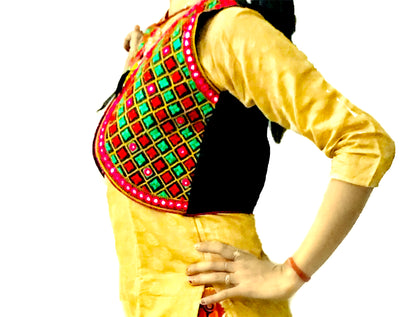 Runjhun Ethnic Black Chequered Mirror Koti