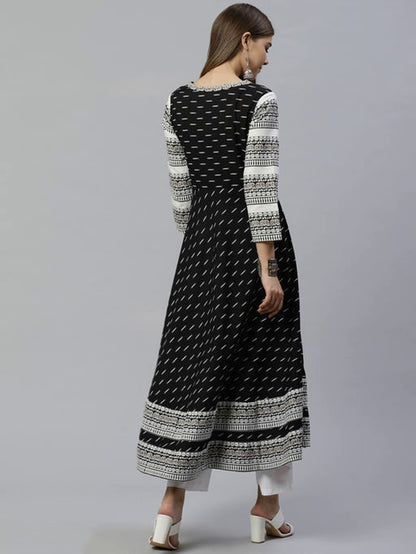 Women's Cotton Ikkat Print Anarkali Kurta