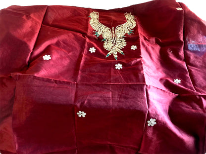 Runjhun Maroon Kundan Gotta Patti Kurta Length