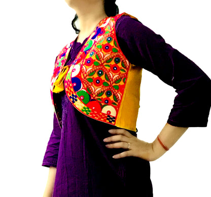 Runjhun Yellow Embroidered Kutch Koti