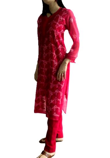 Runjhun Pink Lucknowi Chikan Chiffon Kurti