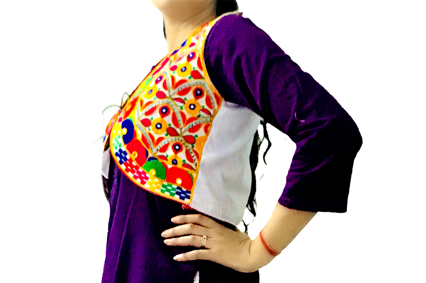 Runjhun White Embroidered Kutch Koti