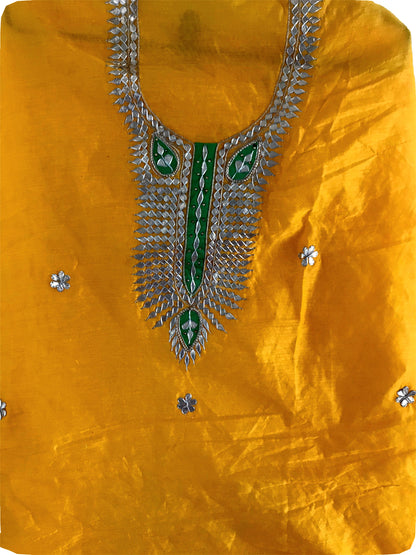 Runjhun Yellow and Green Chanderi Gotta Patti Kurta Length