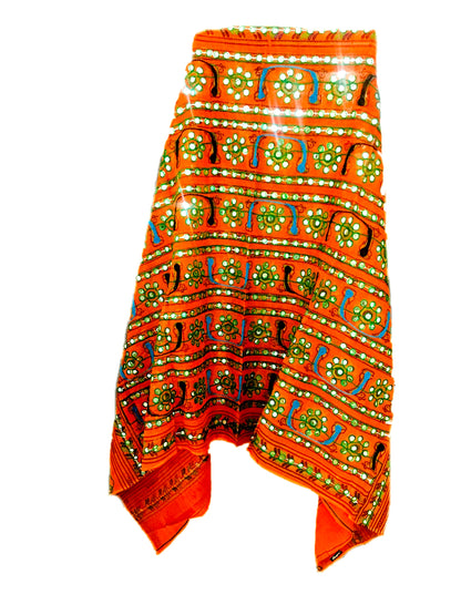 Runjhun Designer Resham Embroidered Cotton Dupatta (Orange)