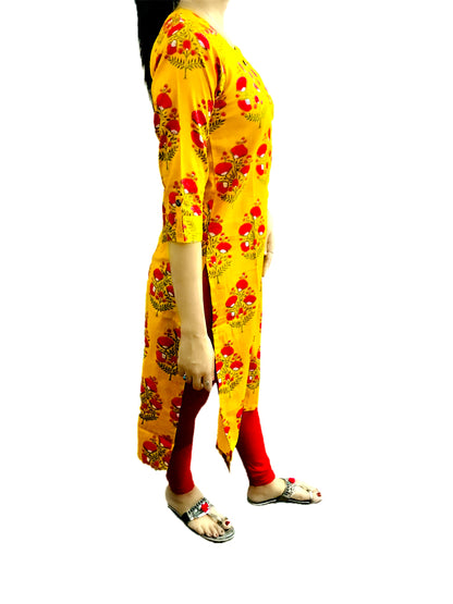 Runjhun Designer Yellow Floral Cotton Kurta