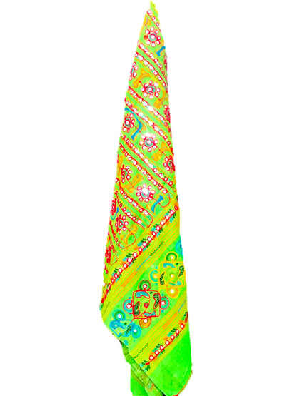 Runjhun Designer Resham Embroidered Cotton Dupatta (Green)